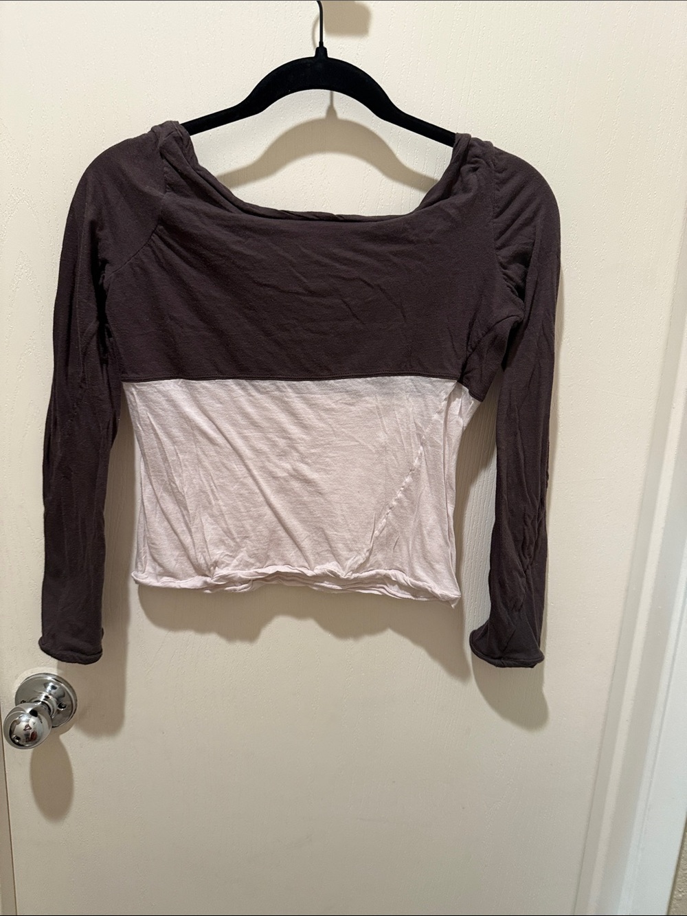 Marni Two-Tone Scoop Neck Long Sleeve Top — Brown & Light Pink - Picture 2 of 6